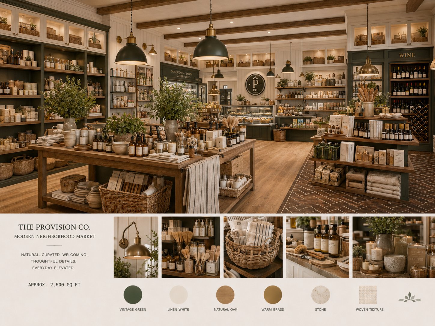 Interior of The Provision Co. — warm oak shelving, fresh produce, grab-and-go section, wine department